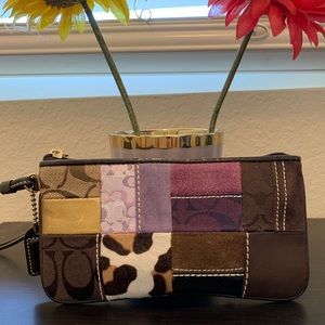 Coach Patchwork Leather & Suede Cow Print Wristlet